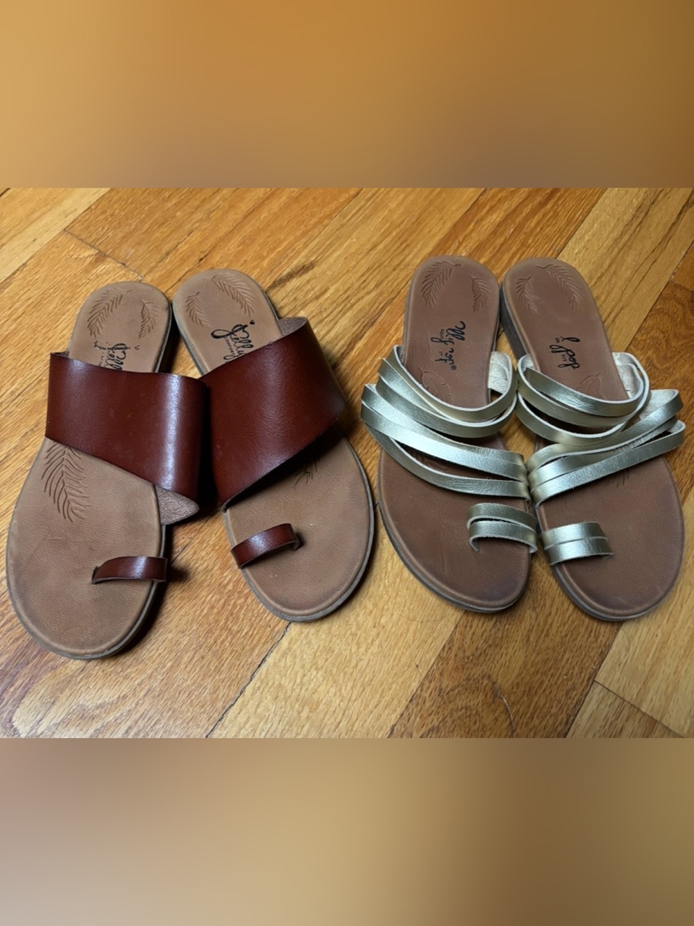 Jelly Pop Bundle of Two-Pair Women’s Slide Sandals - Brown & Metallic Gold